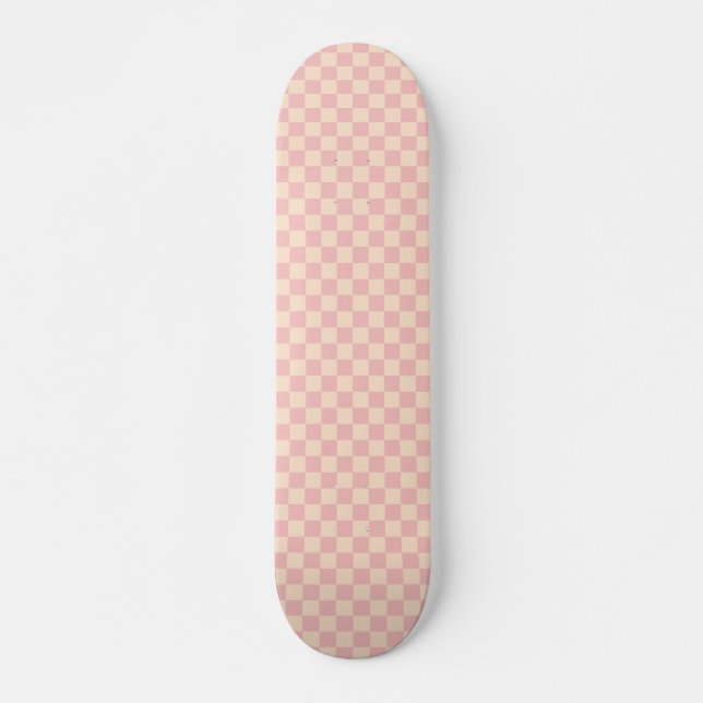 Rosa och Cream Checkerboard Mini Skateboard Bräda 18,5 Cm (Framsida)