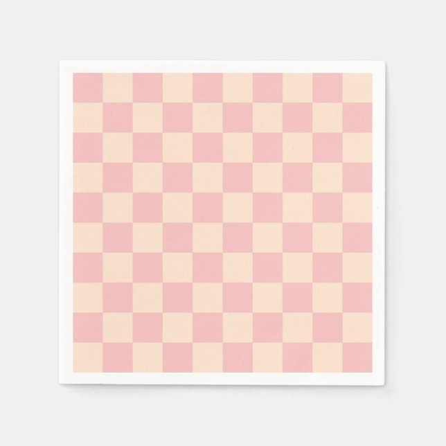 Rosa och Cream Checkerboard Pappersservett (Framsidan)