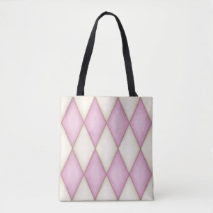 Rosa och Cream Diamond Check Harlequin Mönster Tygkasse