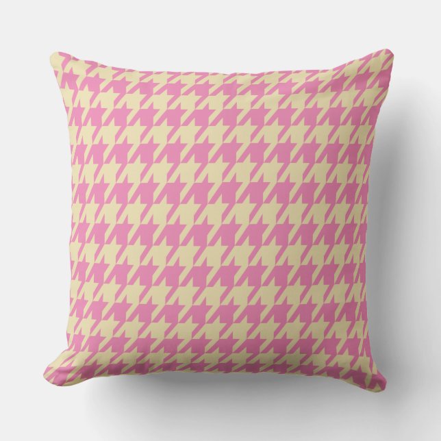 Rosa och Cream Houndstooth Large Tiles Kudde (Framsida)