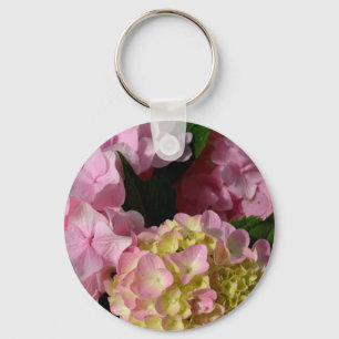 Rosa och Cream Hydrangeas Nyckelring