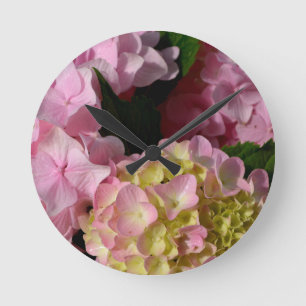 Rosa och Cream Hydrangeas Rund Klocka