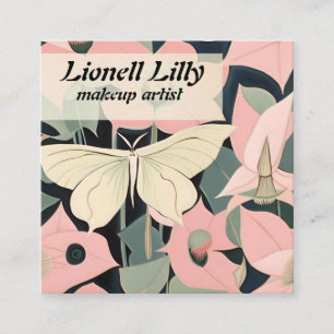 Rosa och Cream - Luna Moth och Moonblommor Fyrkantigt Visitkort