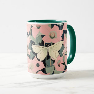 Rosa och Cream - Luna Moth och Moonblommor Mugg