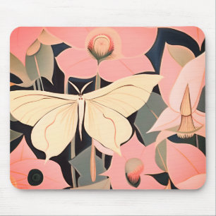 Rosa och Cream - Luna Moth och Moonblommor Musmatta