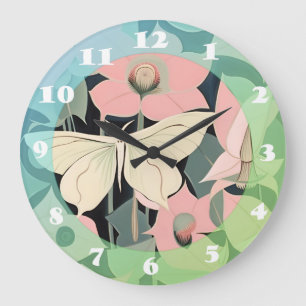 Rosa och Cream - Luna Moth och Moonblommor Stor Klocka