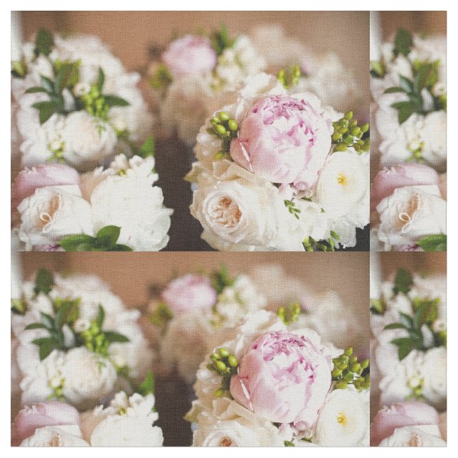 Rosa och Cream Peonies Fabric Tyg (Närbild)