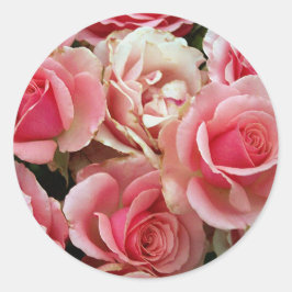 Rosa och Cream Ro Bouquet Blommigt Flowers Runt Klistermärke