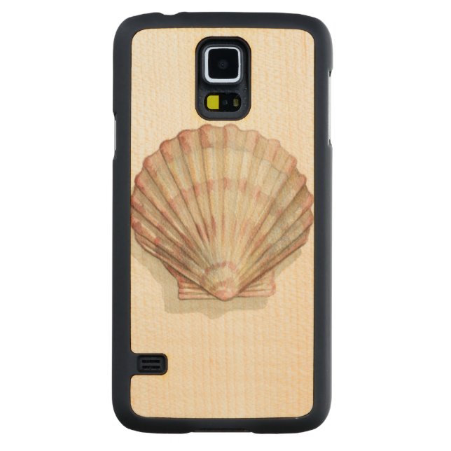 Rosa och Cream Seashell Carved Lönn Galaxy S5 Slim Skal (Baksidan)