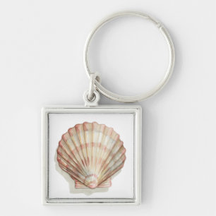 Rosa och Cream Seashell Fyrkantig Silverfärgad Nyckelring