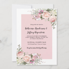  Rosa och Cream Watercolor Ro Bröllop Inbjudningar