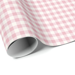 Rosa och Crème Gingham Rutigt Mönster Presentpapper