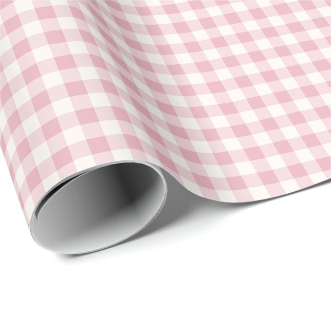 Rosa och Crème Gingham Rutigt Mönster Presentpapper (Rullad Hörn)
