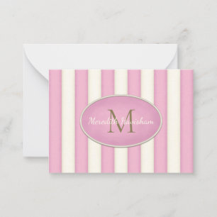 Rosa och Crème Ränder Brons Monogram Anpassad Anteckningskort