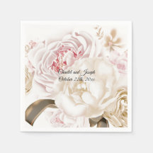 Rosa och Crème Rosa Peony Bröllopsservetter
