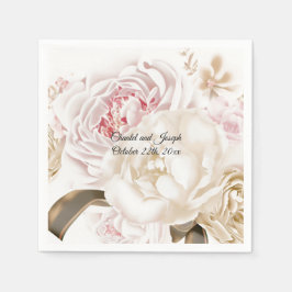 Rosa och Crème Rosa Peony Bröllopsservetter Pappersservett