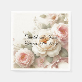 Rosa och Crème Rosor Peony Bröllops Pappers Servet Pappersservett