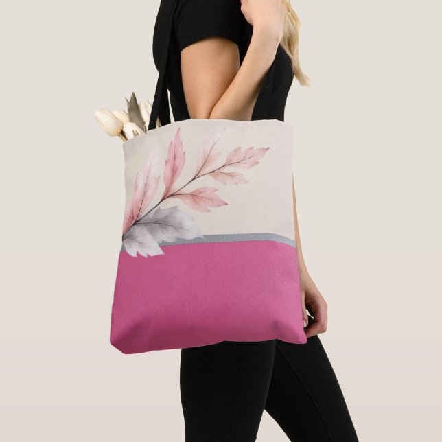 Rosa och Crème Tvåton med Blad Design Tygkasse (Närbild)