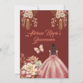 Rosa och Crimson Boho Quinceanera Inbjudningar