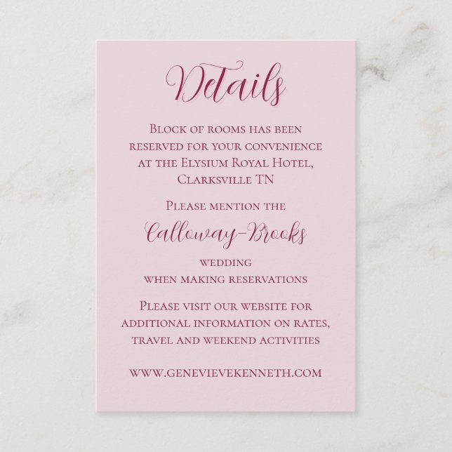  Rosa- och Crimson Red Bröllop-kort Tilläggskort (Framsida)