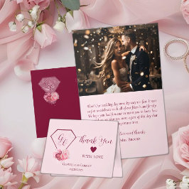 Rosa och Crimson Red Bröllop Tack Kort