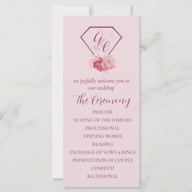  Rosa och Crimson Red Bröllopsprogram (Framsida)