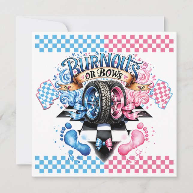 Rosa och Däck för gender och blåa bin Inbjudningar (Framsida)