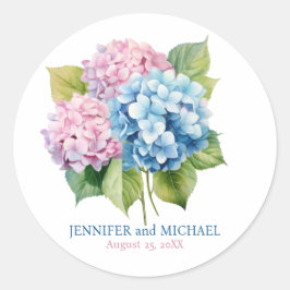 Rosa och dammiga blåa Hydrangeas bröllopscirkel Runt Klistermärke