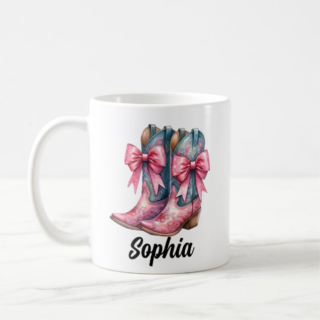 Rosa och Denim Blue Cowgirl Boots Personlig mugg (Vänster)