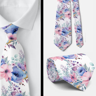 Rosa och Dusty Blue Blommigt Neck Tie Slips