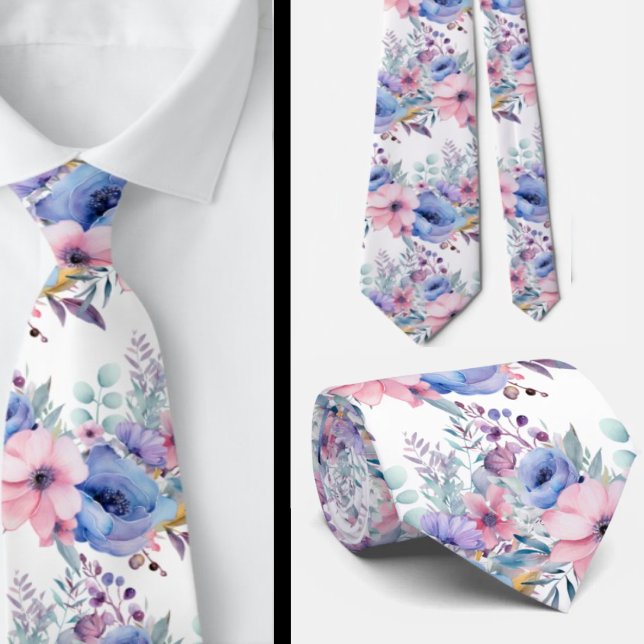 Rosa och Dusty Blue Blommigt Neck Tie Slips (Skapare uppladdad)