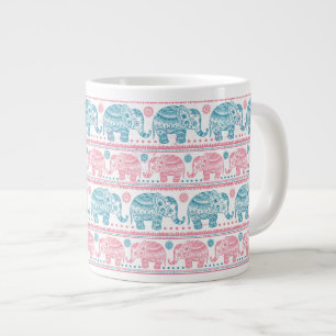 Rosa och egoisk etnisk elefant Mönster Jumbo Mugg