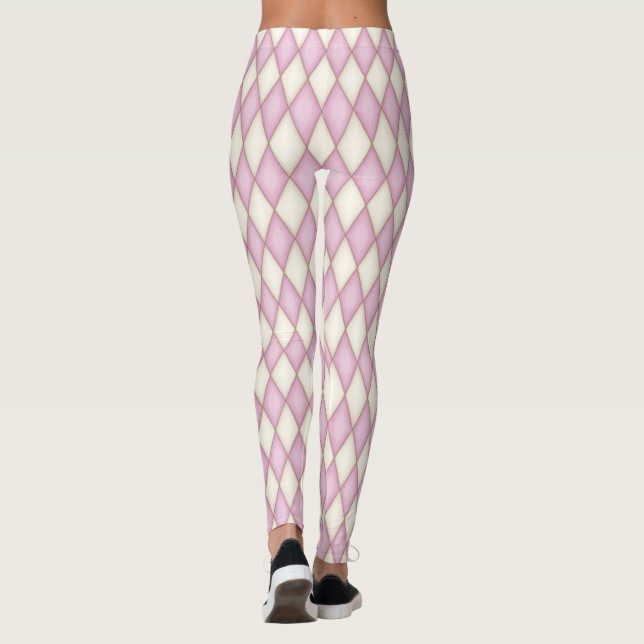 Rosa och elfenbensfärgad Harlekin Diamant Rutigt Leggings (Baksida)