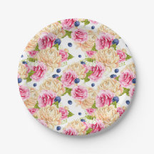 Rosa och Elfenbensros och Blåbärs Blommönster
