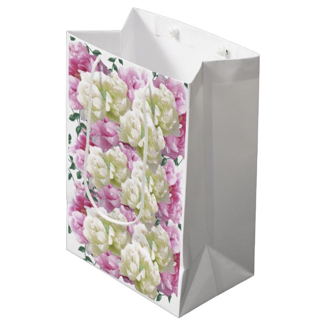 Rosa och elfenbensvita pionblommor Medium presentp (Framsidan Vinklad)