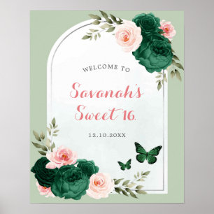 Rosa och Emerald Grönt Sweet 16 Välkomsttecken Poster