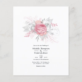 Rosa och falskt silverblommig bröllopsfest flygblad