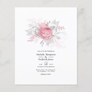 Rosa och falskt silverblommig bröllopsinbjudan flygblad