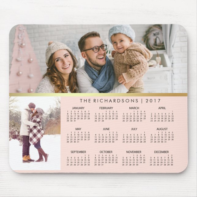 Rosa och Faux Guld 2017 Fotokalender Musmatta (Framsidan)