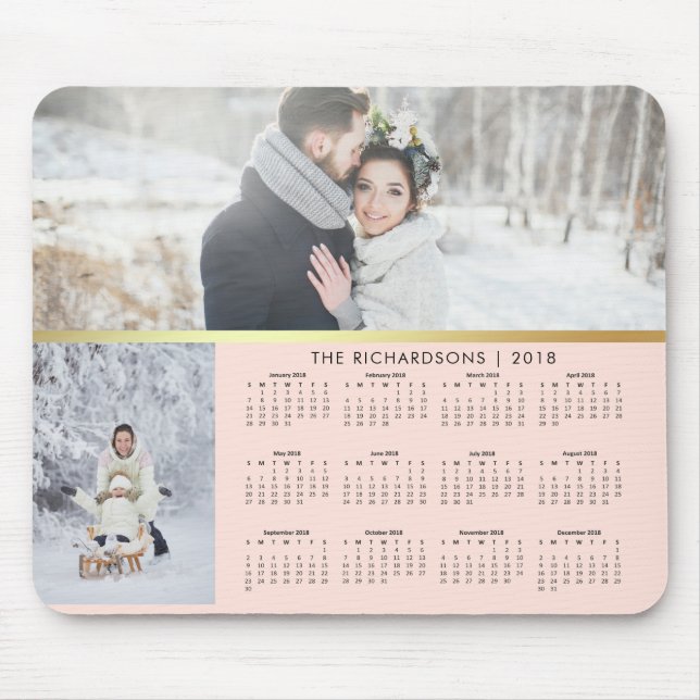  Rosa och Faux Guld 2018 Fotokalender Musmatta (Framsidan)