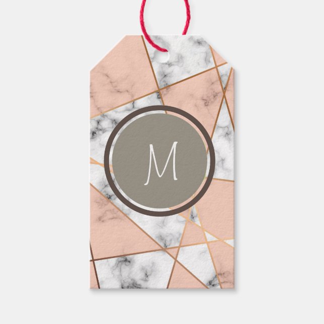 Rosa och Faux Guld Abstrakt Monogram Presentetikett (Framsidan)