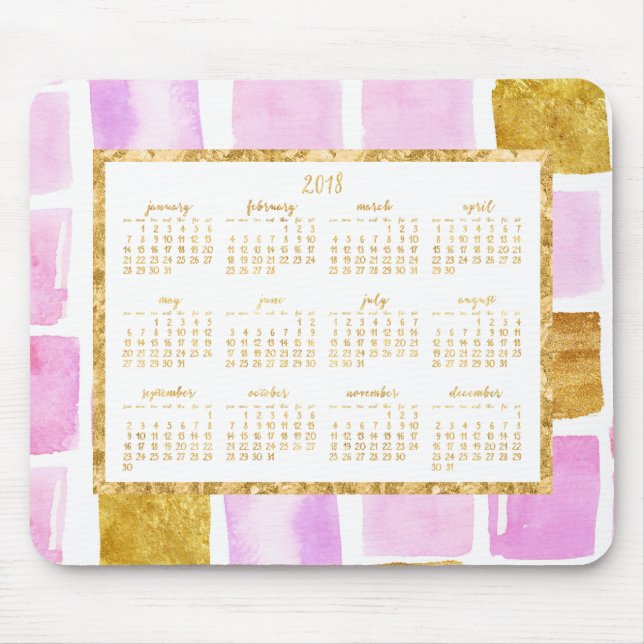 Rosa och Faux Guld Årligen 2018 Kalender Mus matto Musmatta (Framsidan)
