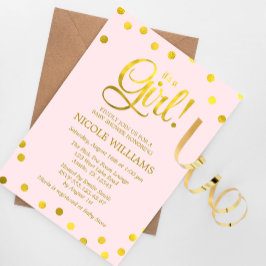 Rosa och Faux Guld Confetti Girl Baby Shower Inbjudningar