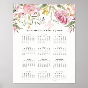 Rosa och Faux Guld Flowers   2018 Kalender Poster