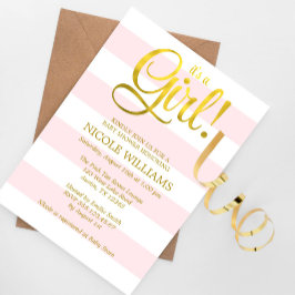 Rosa och Faux Guld Rand Baby Shower Inbjudningar