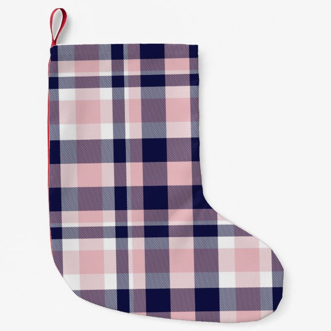 Rosa och flotta Pput, schaktad, sömlös, tartan  Liten Julstrumpa (Framsidan)