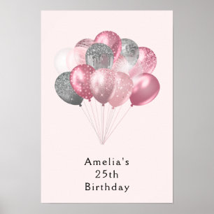 Rosa och födelsedag i glitter poster