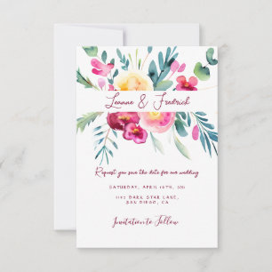 Rosa och fuchsia akvarell blommande anpassad bröll spara datumet