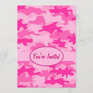 Rosa och Fuchsia händelse för Camo kamouflageparty Inbjudningar