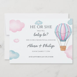 Rosa och Gender av blå Luftballong i Party Inbjudningar